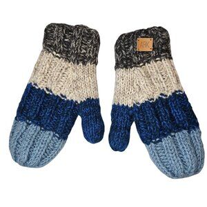 Womens Wool Knit Knit Mittens‎ Opening To Text Fleece Lined Thick Striped